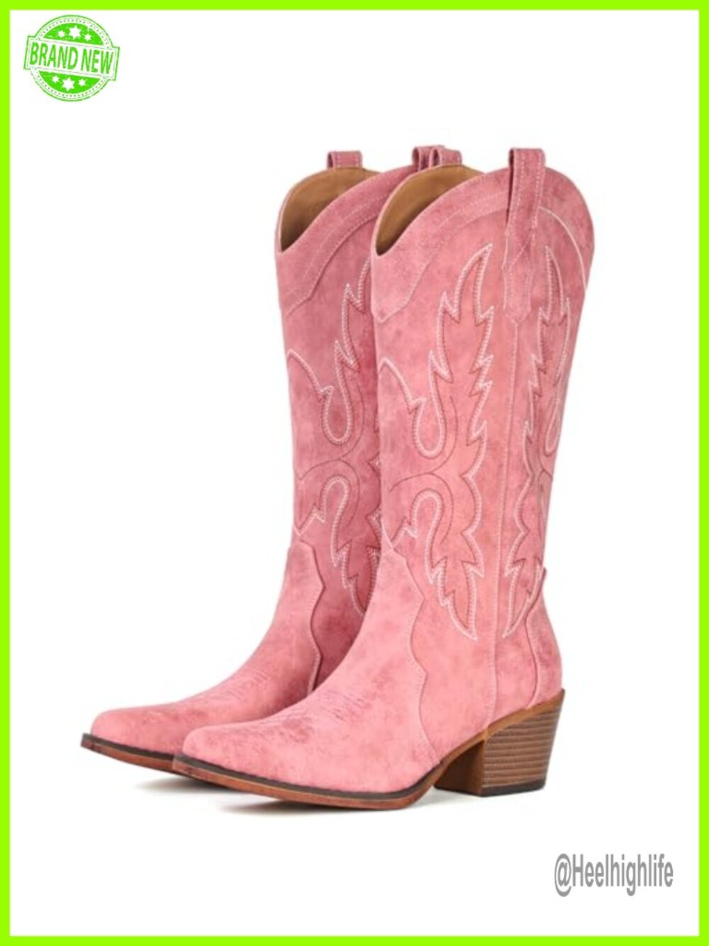 Western Cowgirl Snip Toe Mid Calf Boots Faux Leather Pull On
